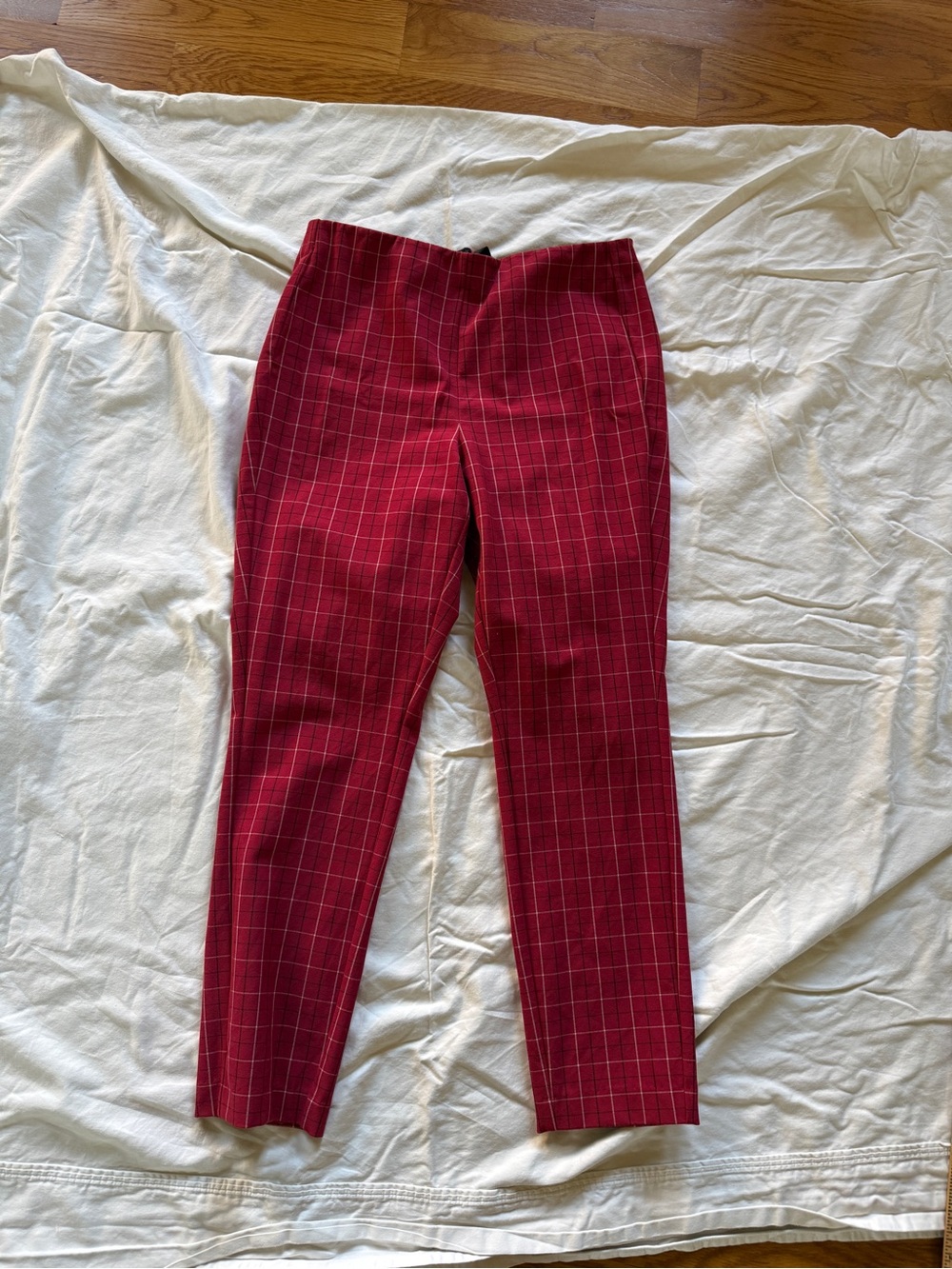 Rag & Bone Simone Cropped Skinny Plaid Trousers in Red Multi - Size 10